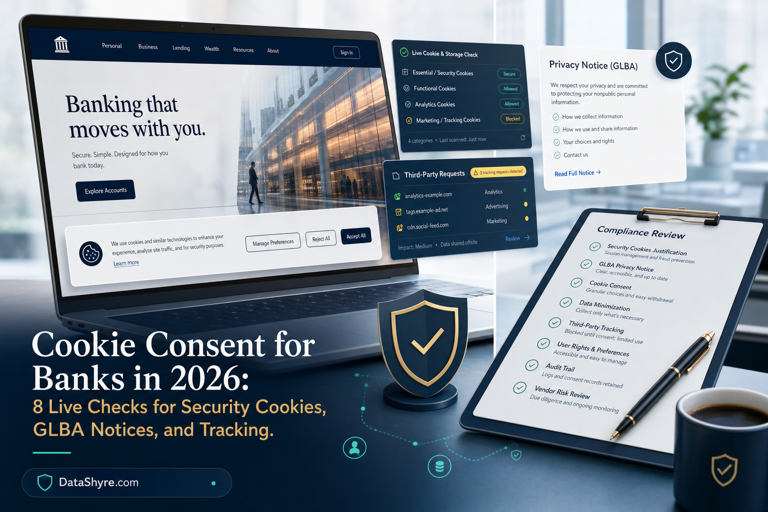 Cookie Consent for Banks in 2026: 8 Live Checks for Security Cookies, GLBA Notices, and Tracking